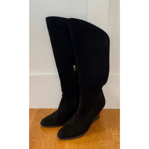 LK Bennett The Nancy Wedge Boot in Black Size 39 1/2 Knee-High Suede Western - Picture 1 of 6